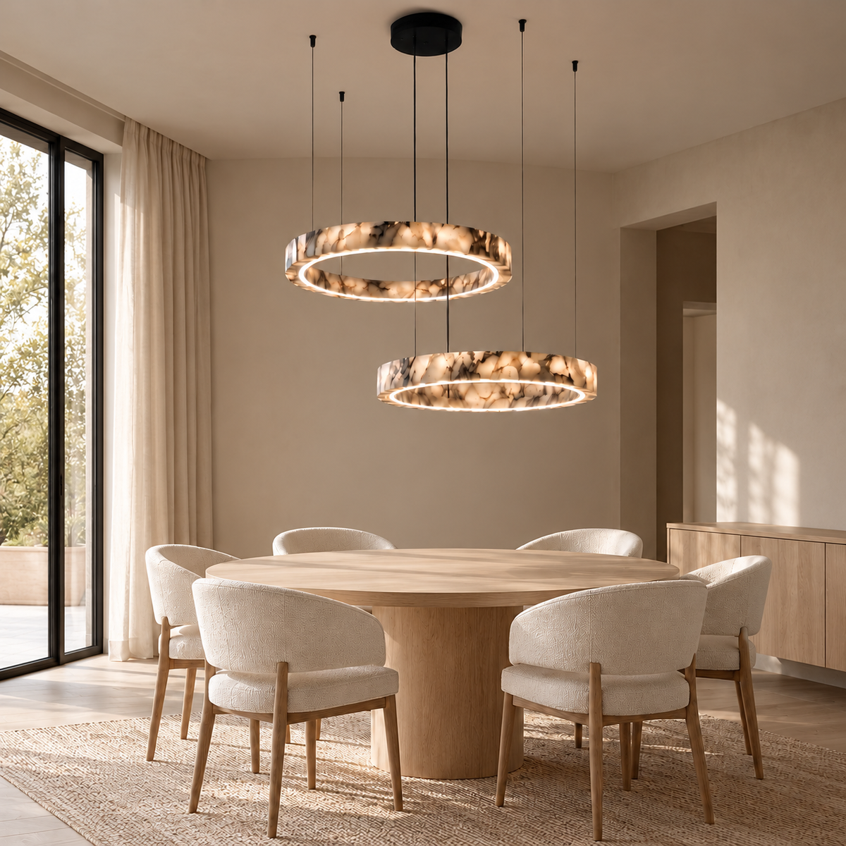 Byron Marble Ring Chandelier - Multi-Tier LED Pendant Light