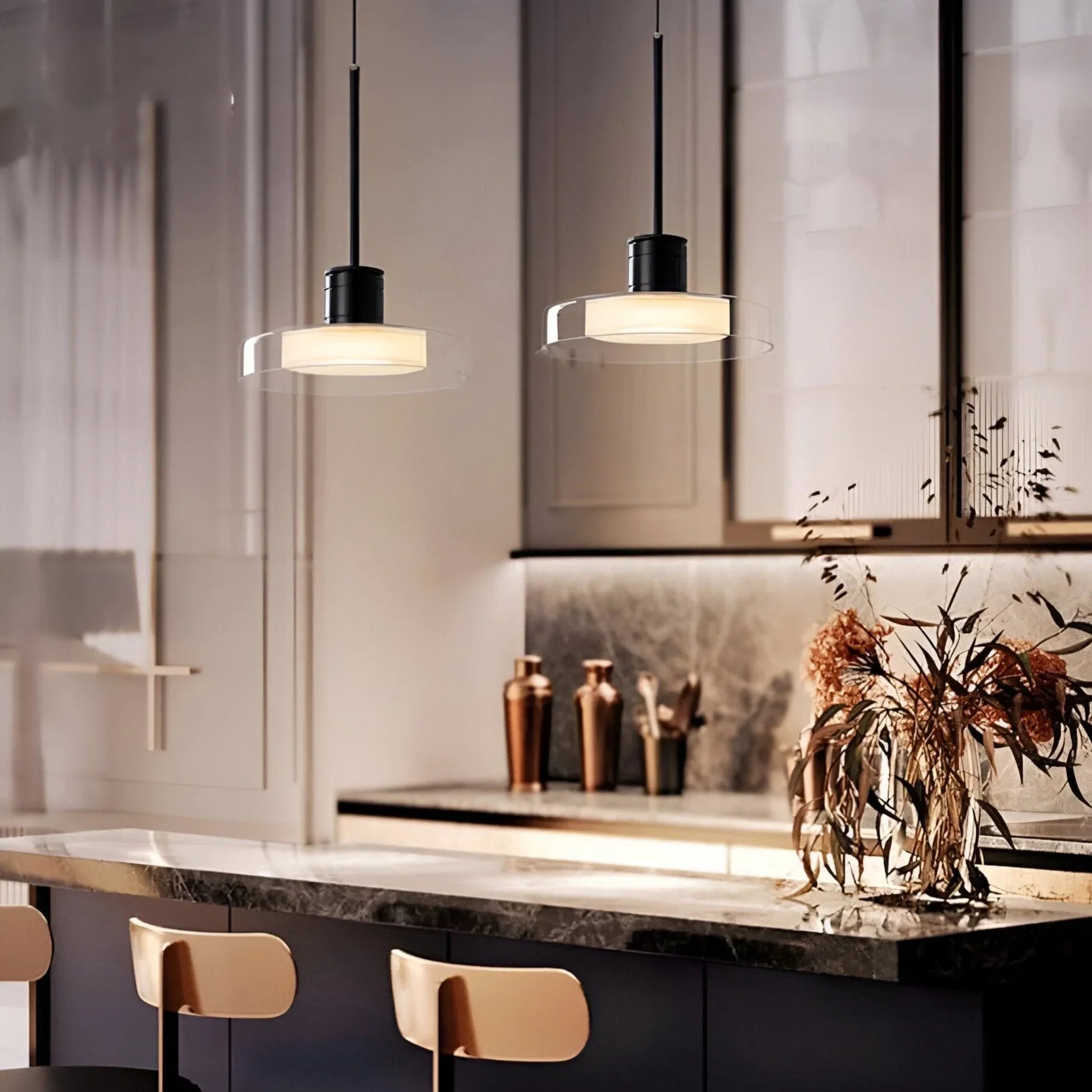 Amelie Collection | Glass Pendant Light with French-Inspired Design | Durable Metal & Acrylic for Elegant Kitchen Illumination 1