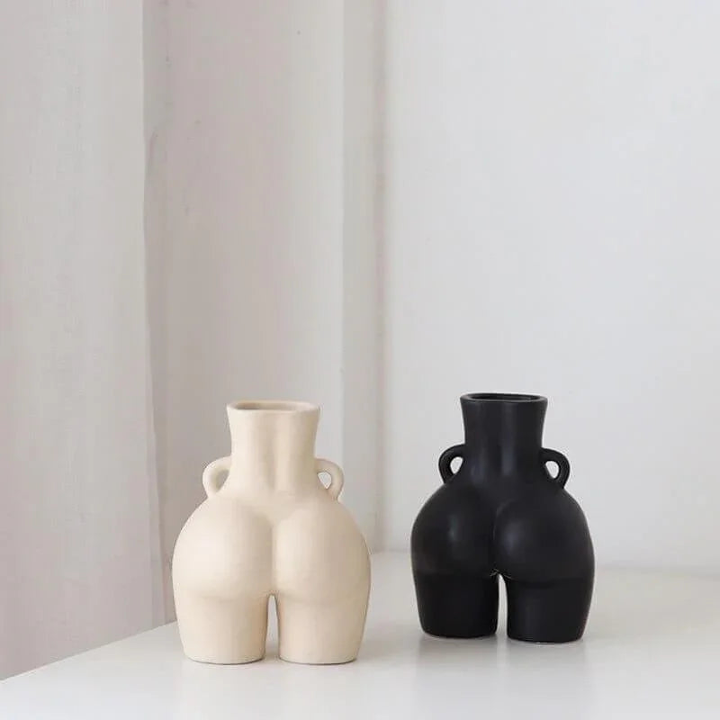 Artisan Body Sculpture | Ceramic Flower Vase in Matte White & Black | Eco-Friendly Design for Modern Decor 4