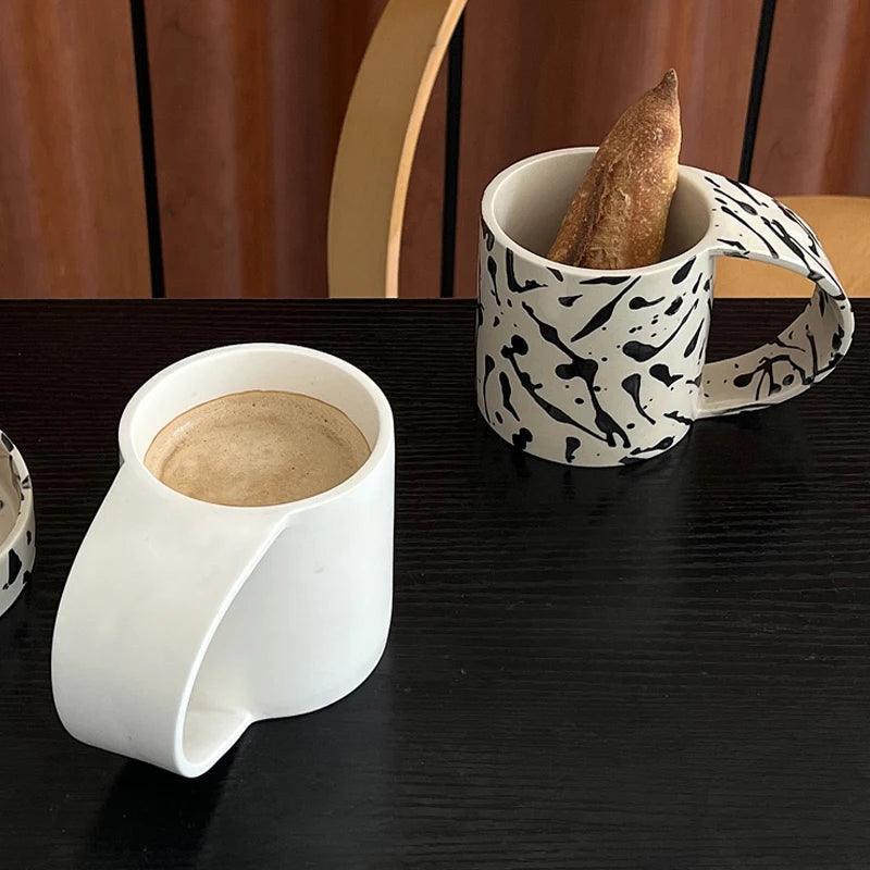 Artistic Charm | Ceramic Coffee Mug with Oversized Handle | Unique Ink Design for Comfortable Sipping 2