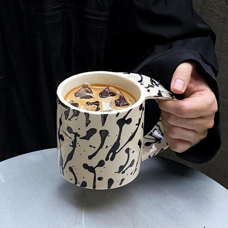 Artistic Charm | Ceramic Coffee Mug with Oversized Handle | Unique Ink Design for Comfortable Sipping 3