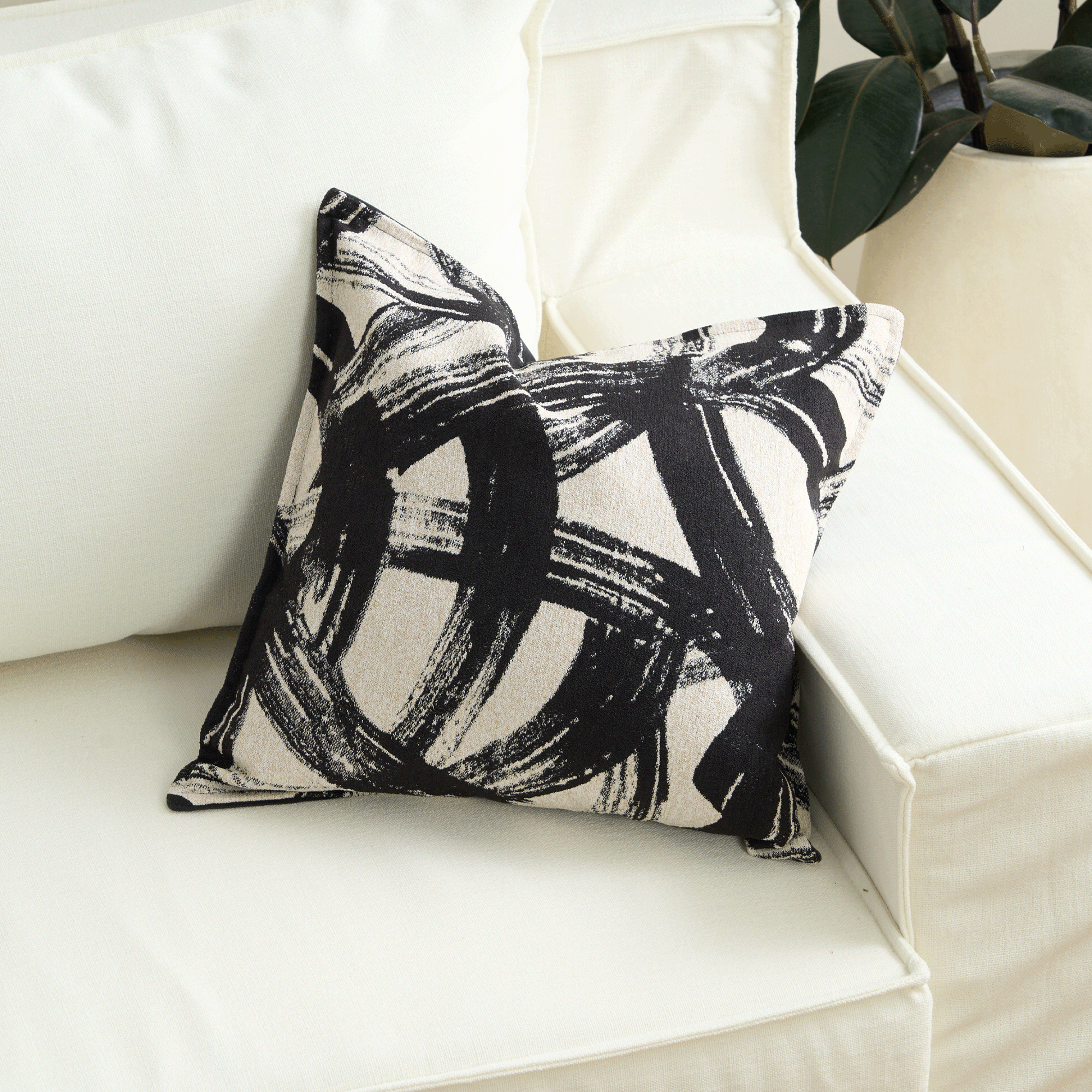 Artistic Home Decor | Modern Art Cushion Cover with Hidden Zipper | Cozy Black & White Design for Stylish Interiors 1