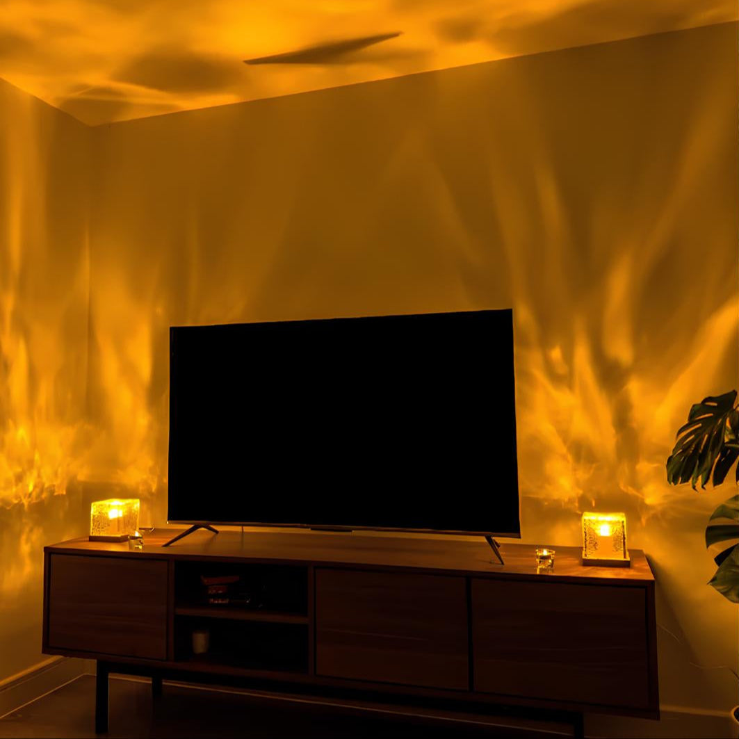 Borealis Cube | Table Lamp with Northern Lights Effect & 16 Colors | Elegant Wooden Base for Ambient Lighting 4