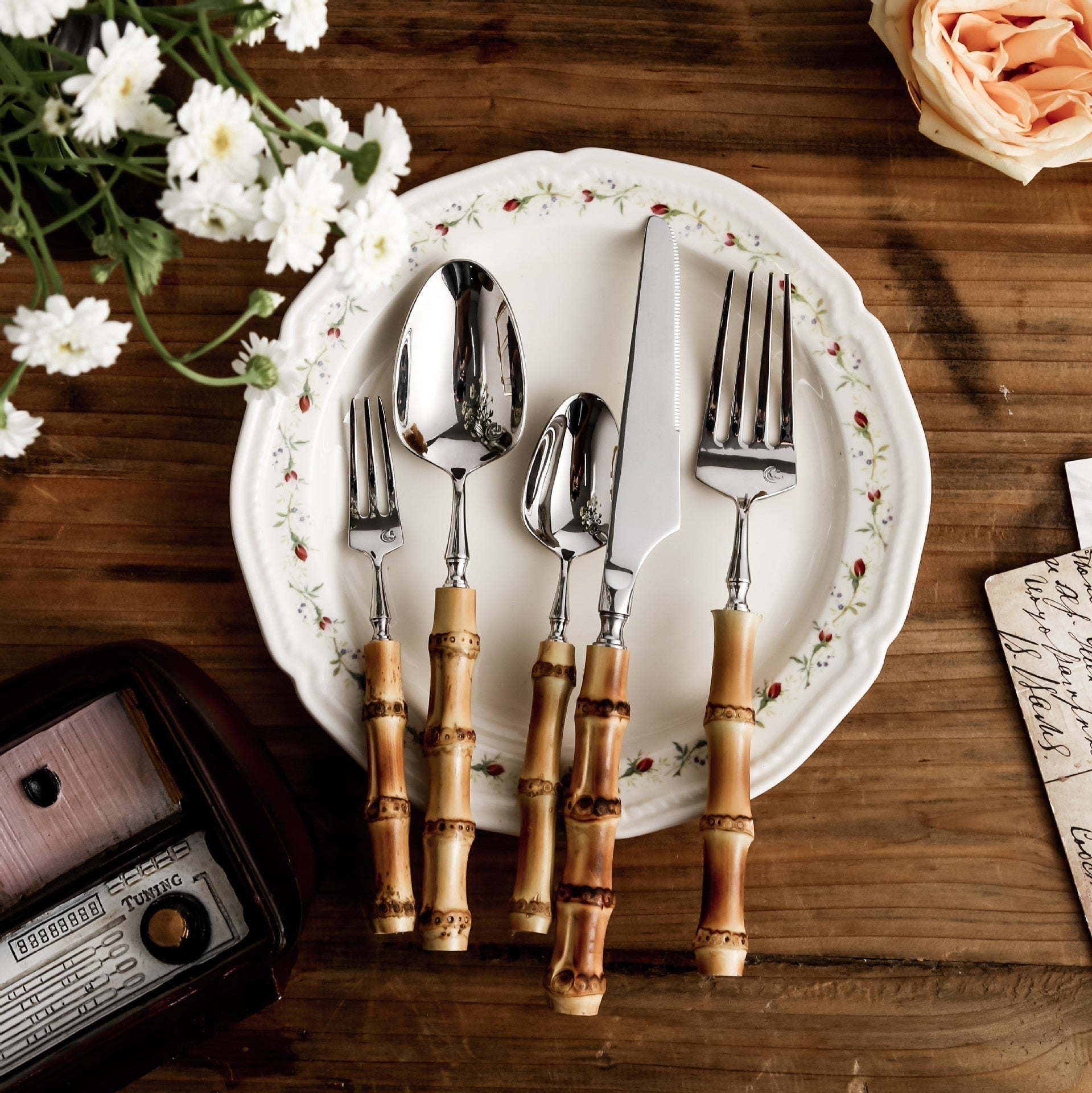 Calders | Bamboo Handled Cutlery Set with Rustic Stainless Steel | Elegant Dining for All Occasions 1