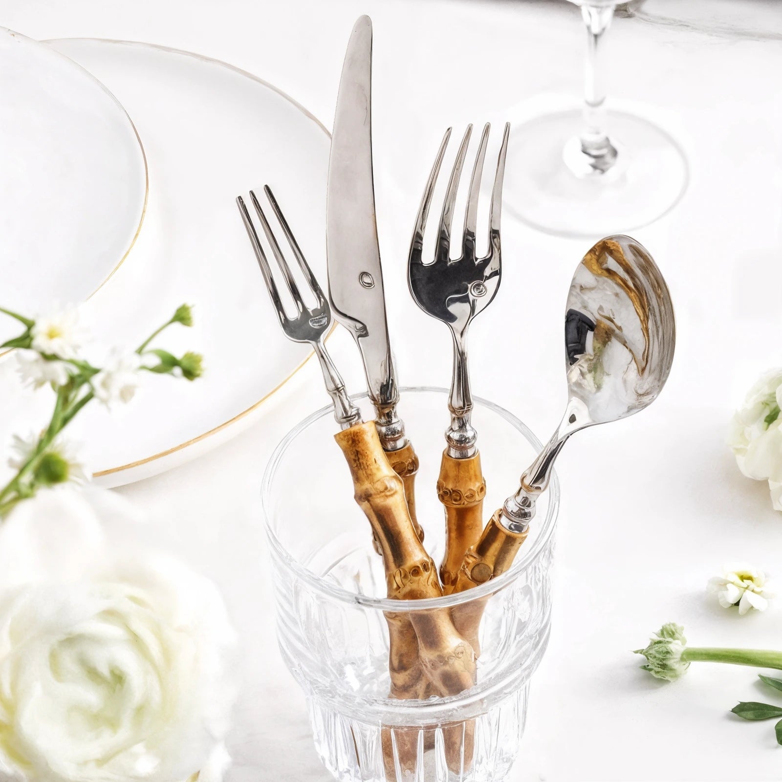 Calders | Bamboo Handled Cutlery Set with Rustic Stainless Steel | Elegant Dining for All Occasions 2