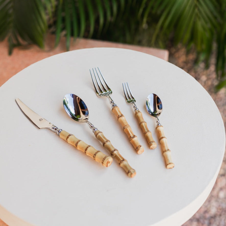 Calders | Bamboo Handled Cutlery Set with Rustic Stainless Steel | Elegant Dining for All Occasions 4