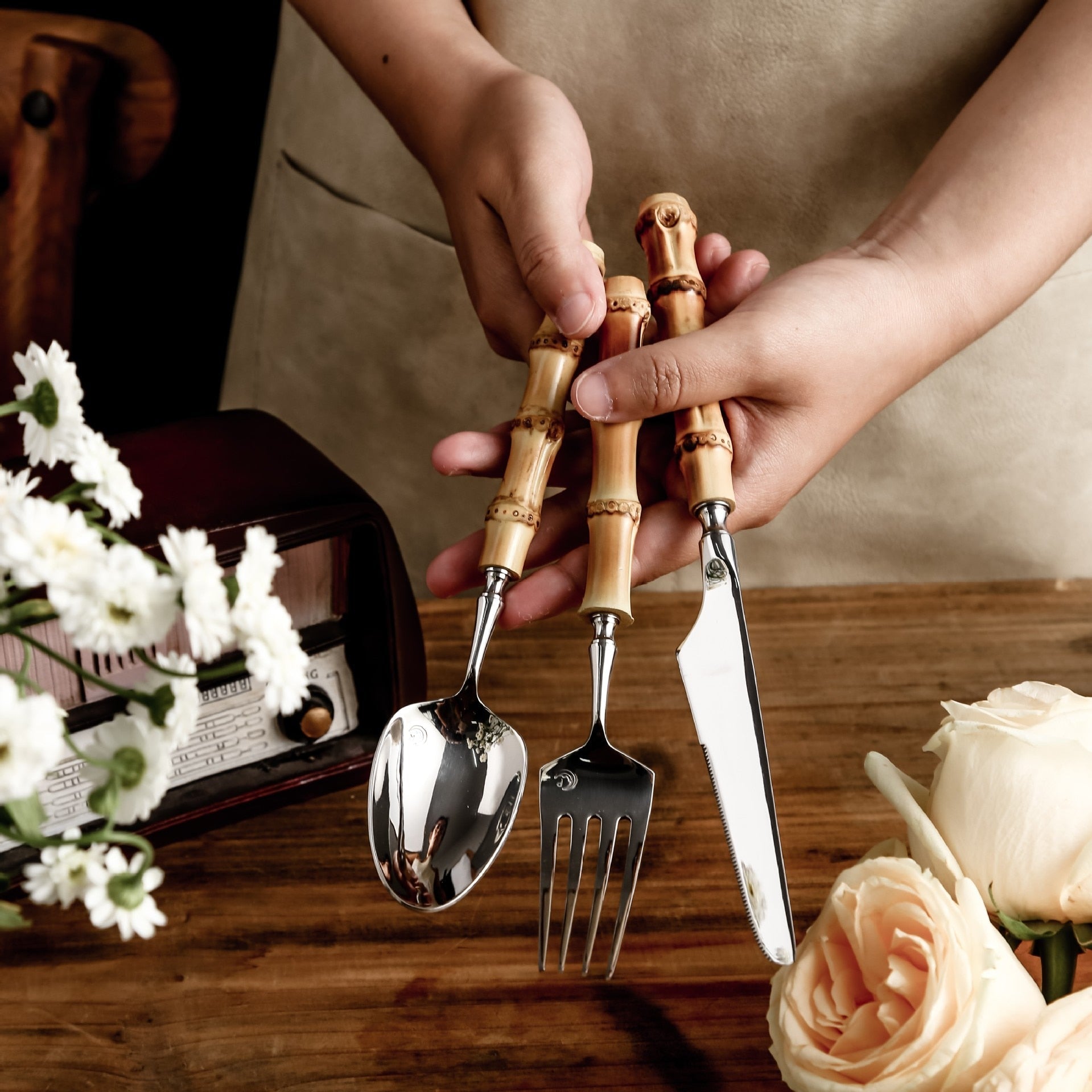 Calders | Bamboo Handled Cutlery Set with Rustic Stainless Steel | Elegant Dining for All Occasions 7
