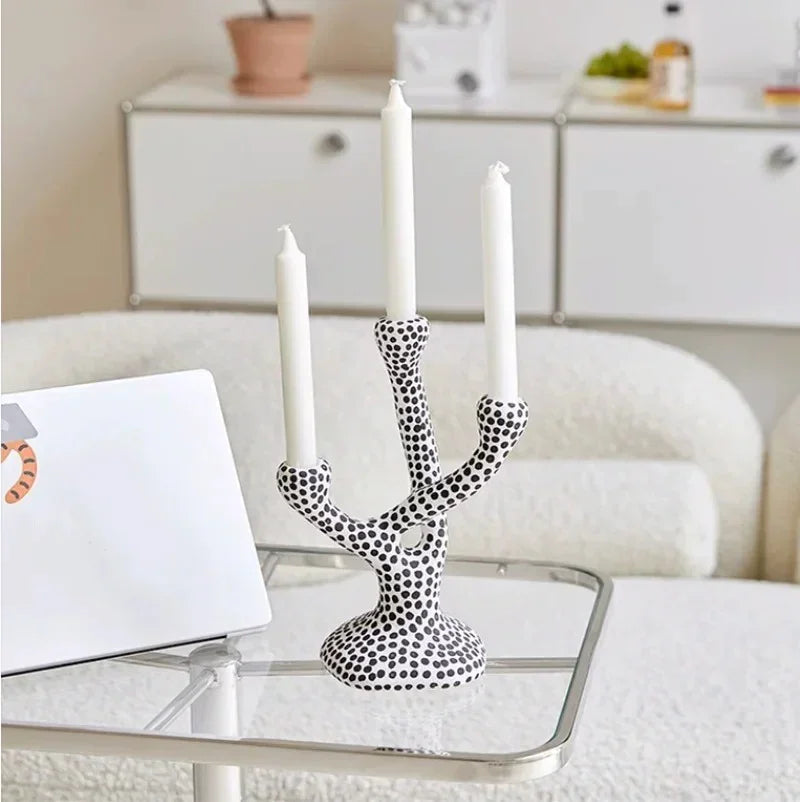 Ceramic Candle Holder with Classic Polka Dot Design | Elegant Accent for Home Decor 1