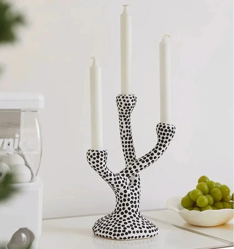 Ceramic Candle Holder with Classic Polka Dot Design | Elegant Accent for Home Decor 2