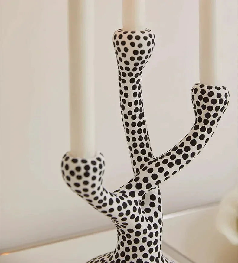 Ceramic Candle Holder with Classic Polka Dot Design | Elegant Accent for Home Decor 3