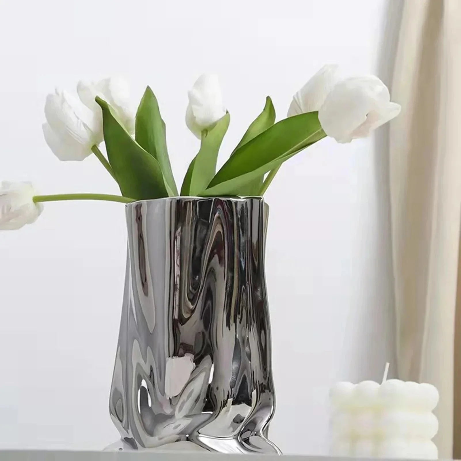 Ceramic Flower Vase with Electroplated Finish | Unique Bag-Inspired Design for Elegant Home Decor 1