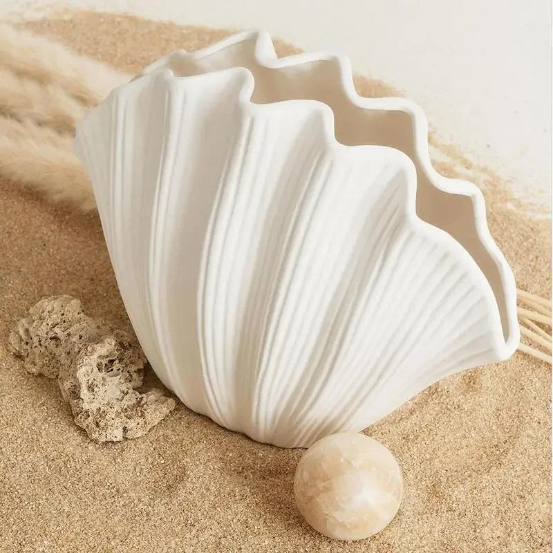 Coastal Charm | Ceramic Flower Vase with Elegant Sea Shell Design | Perfect for Fresh Flowers 3