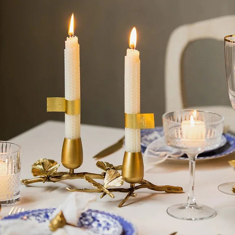Elegant Brass Candle Holders with Butterfly & Ginkgo Leaf Design for Home Decor 4