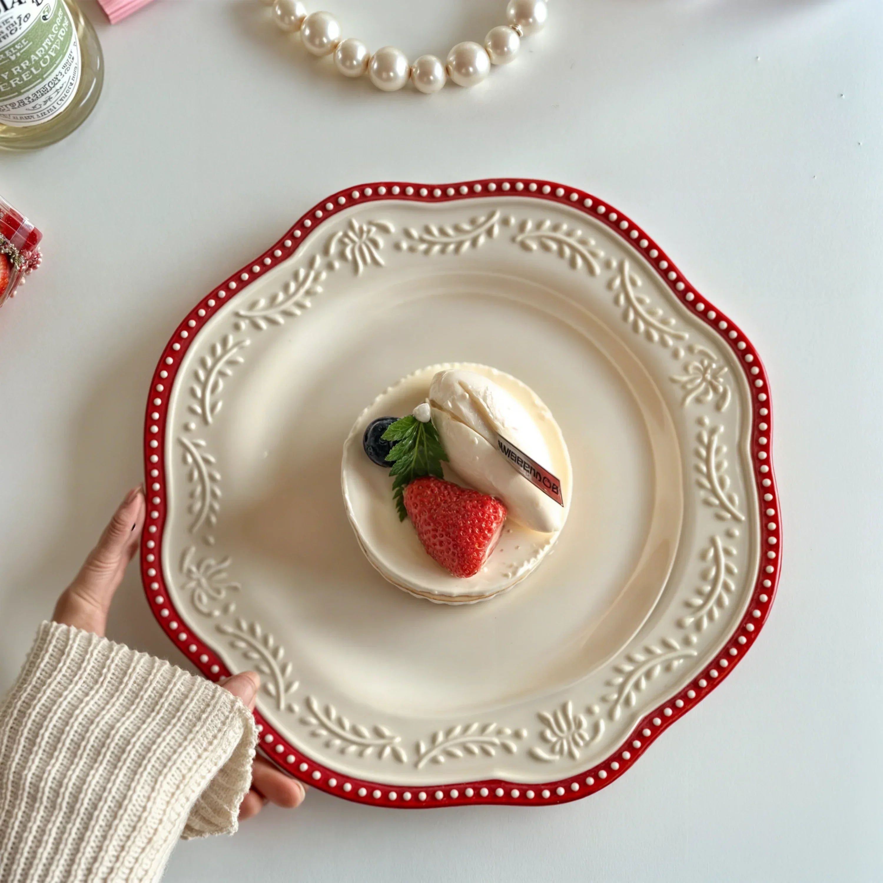 Elegant Ceramic Serving Plate with Lace Relief Design | Scalloped Edges for Sophisticated Dining 2