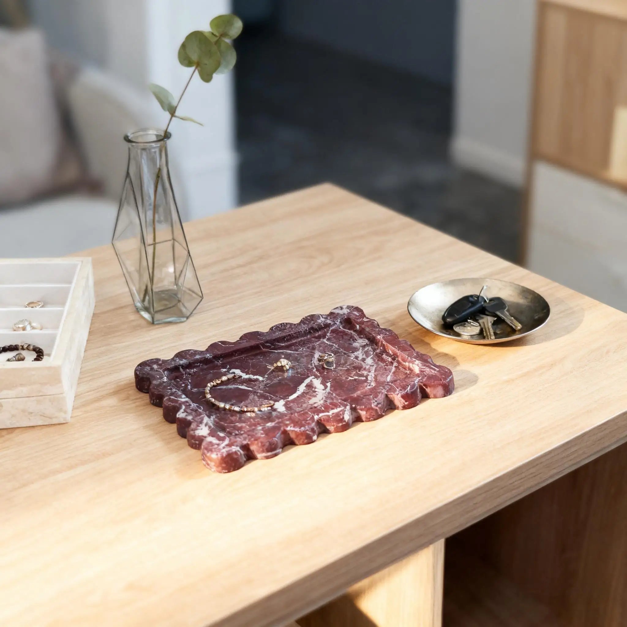Elegant Ceramic Storage Tray | Purple Marble Design with Scalloped Edge for Stylish Organization 3