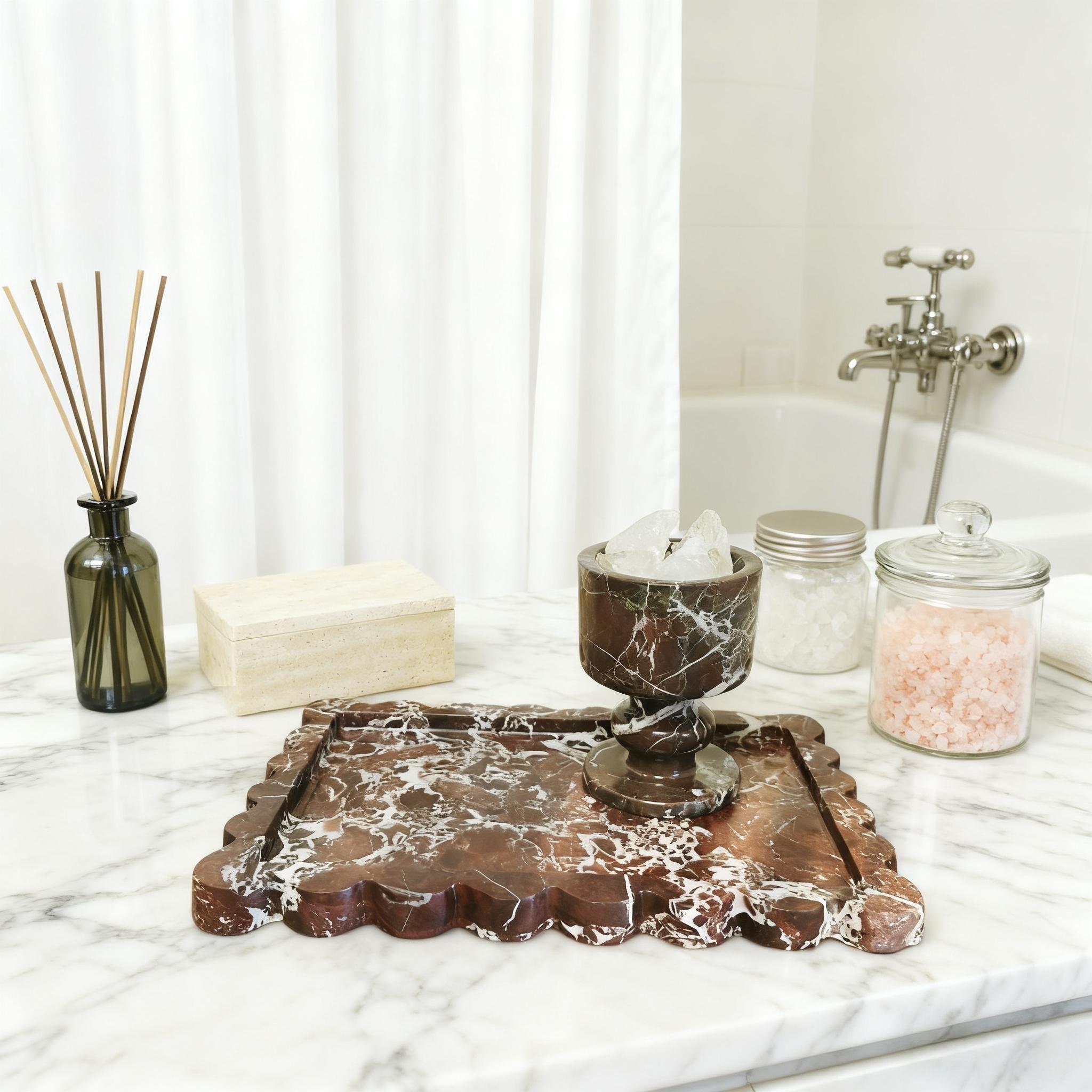Elegant Ceramic Storage Tray | Purple Marble Design with Scalloped Edge for Stylish Organization 8