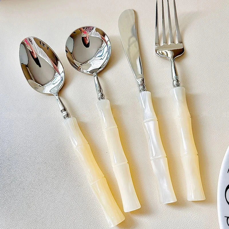 Elegant Cutlery Set | Beige Resin Handles with Durable Stainless Steel | Stylish Dining for Everyday Use 3