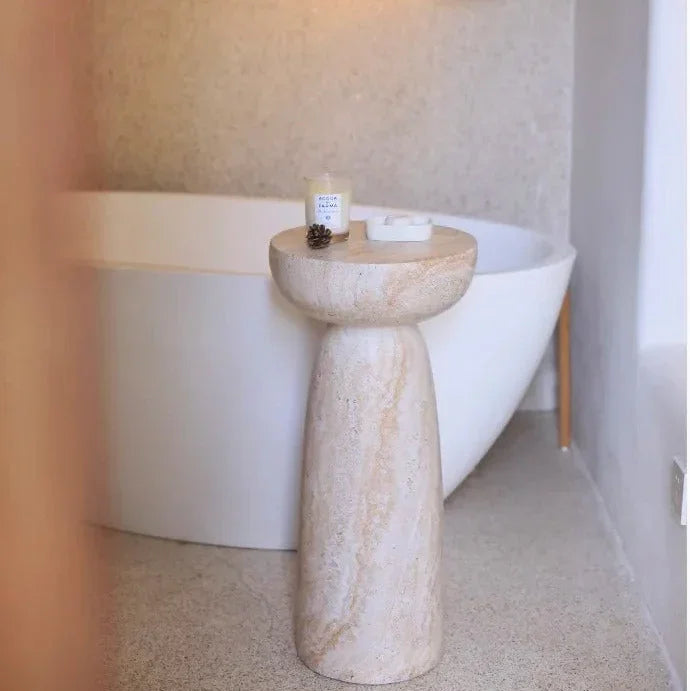 Elegant High Side Table | Faux Marble Finish with Lightweight Design | Stylish End Table for Modern Interiors 0