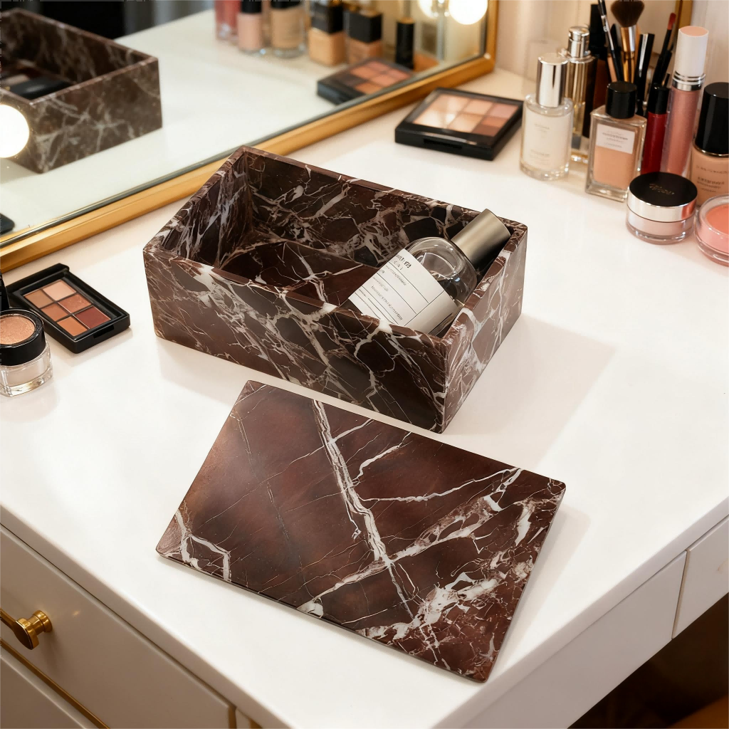 Elegant Marble-Look Cotton Swab Holder | Durable Acrylic Organizer for Stylish Bathroom Décor 6