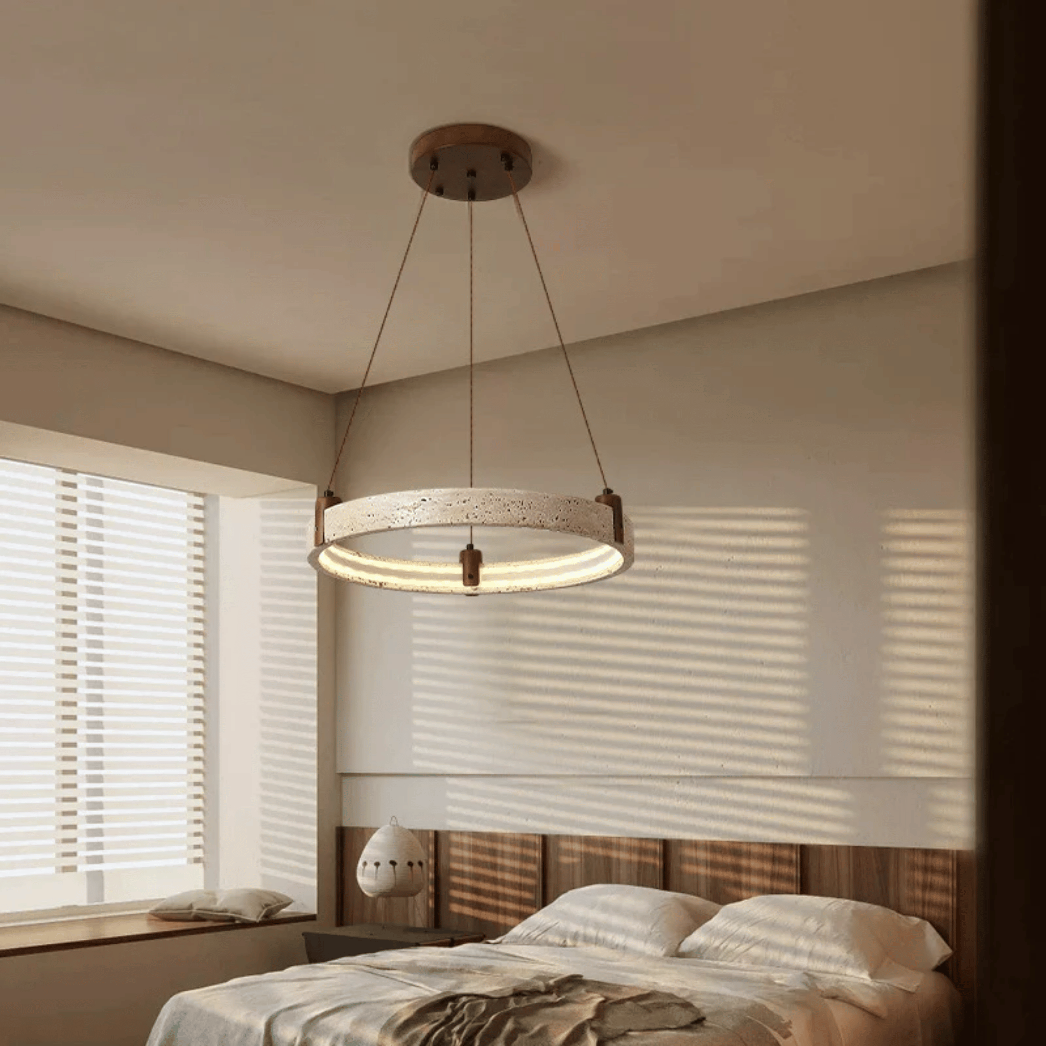 Elegant Pendant Light with Natural Stone & Wood Accents | Dimmable Hanging Lights for Modern Kitchen Island 6