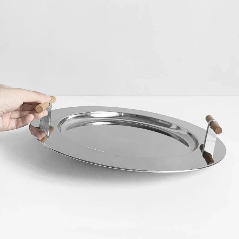 Elegant Serveware | Wooden Serving Tray with Polished Stainless Steel Finish | Versatile Decor for Stylish Entertaining 2