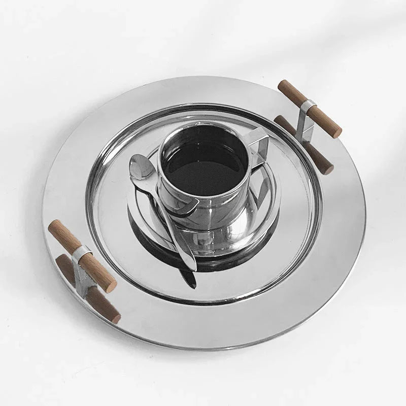 Elegant Serveware | Wooden Serving Tray with Polished Stainless Steel Finish | Versatile Decor for Stylish Entertaining 4