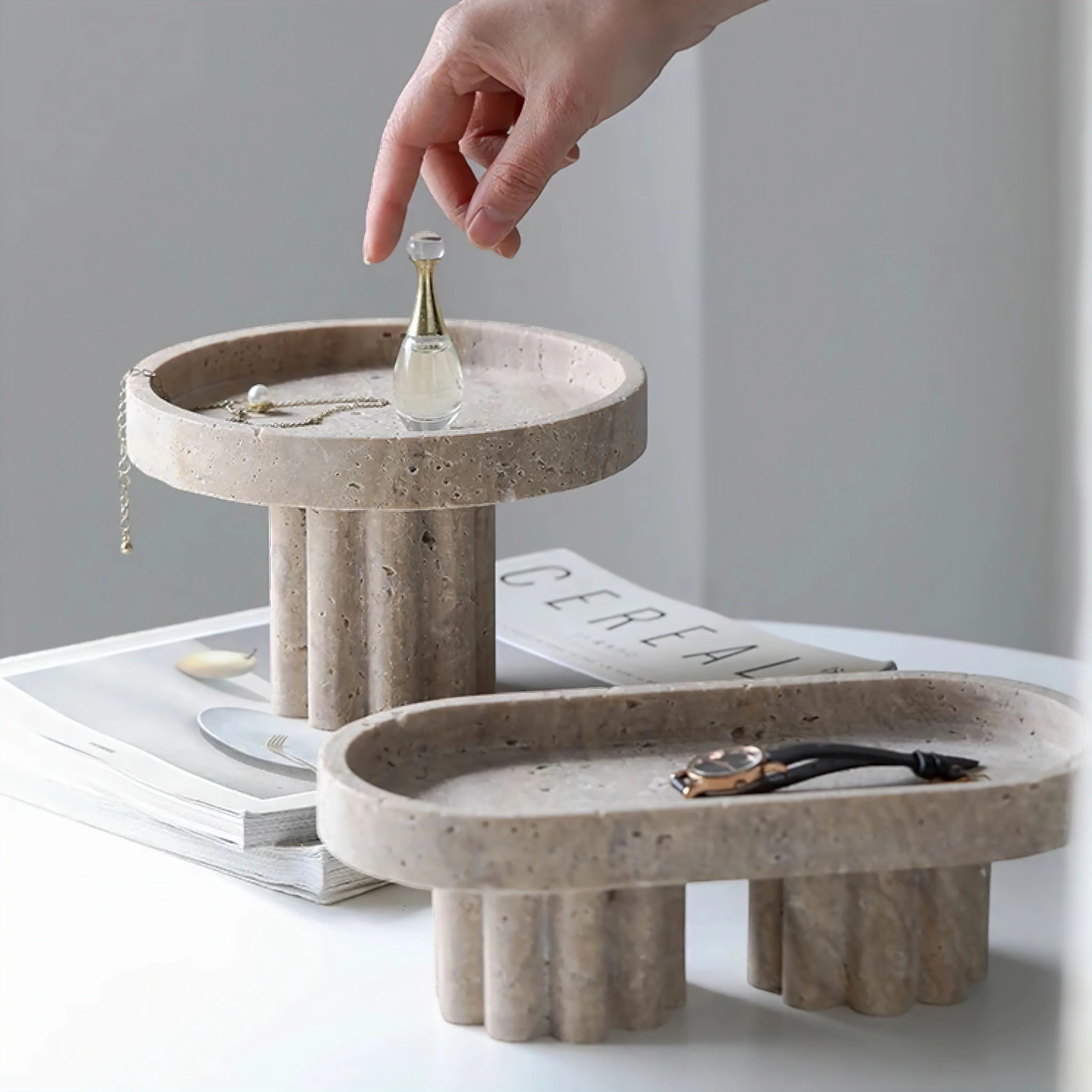 Elegant Travertine Decorative Tray with Premium Design | Stylish Organizer for Clutter-Free Living 1
