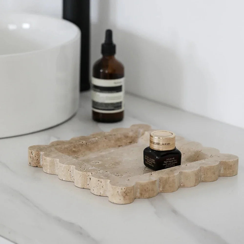 Elegant Travertine Jewellery Tray with Scalloped Edges for Stylish Organization 3