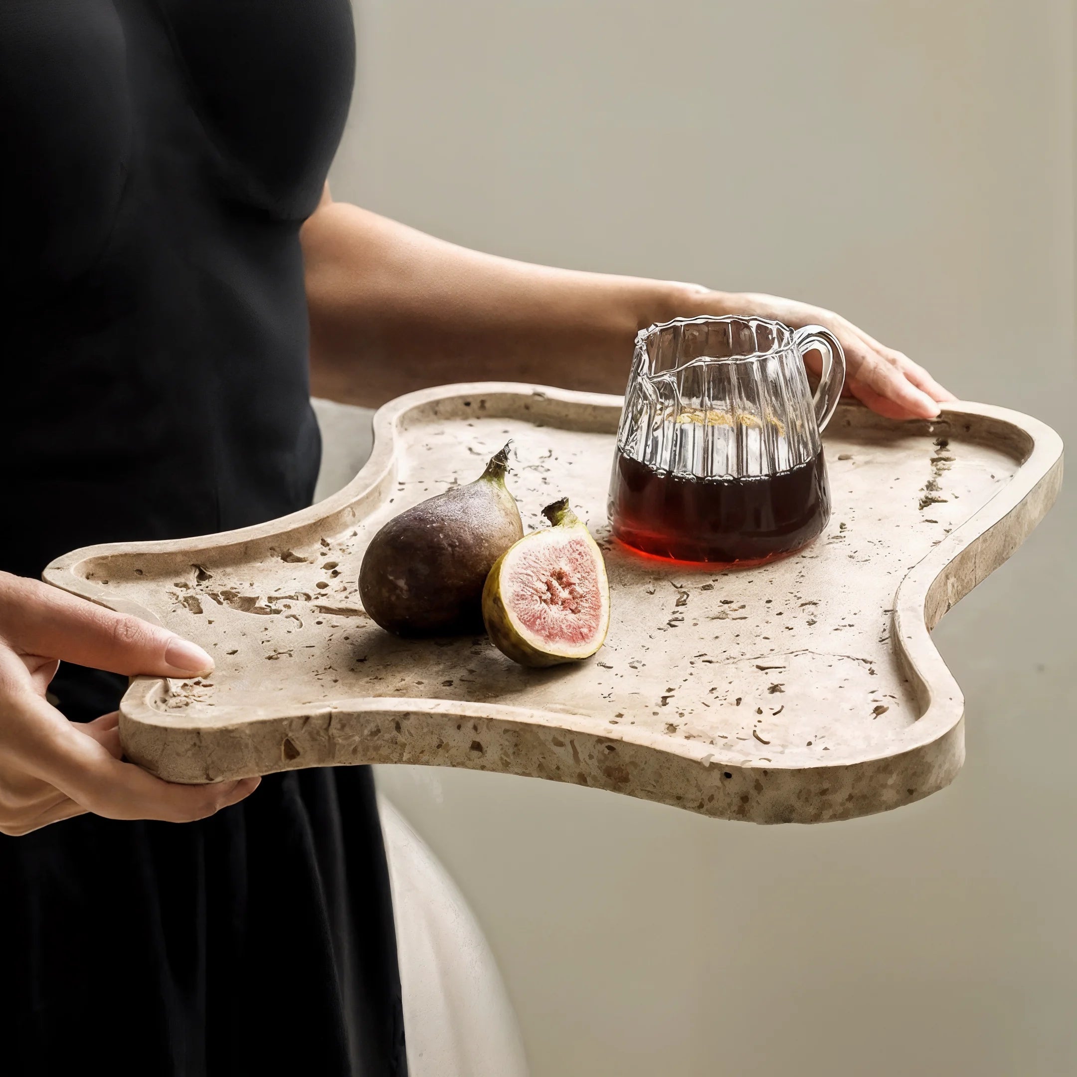Elegant Travertine Marble Tray Set | Unique Organic Design for Stylish Serving 4