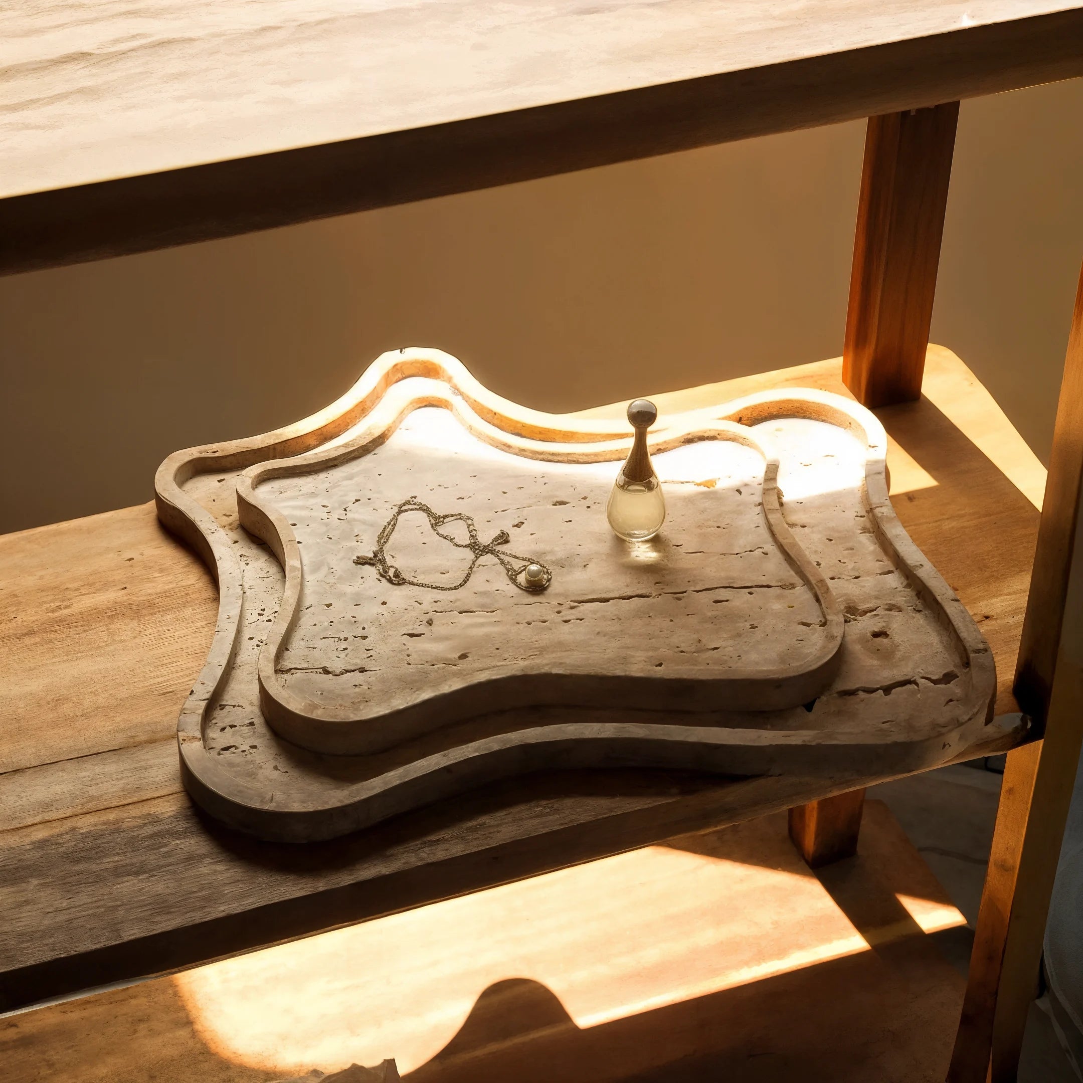Elegant Travertine Marble Tray Set | Unique Organic Design for Stylish Serving 6