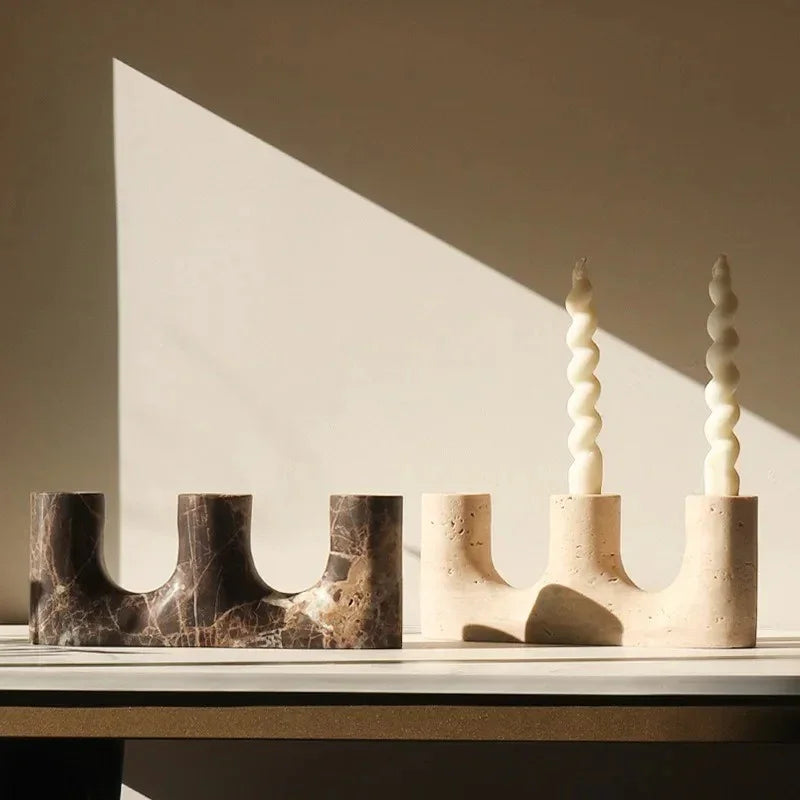 Elegant Vintage-Style Candle Holder with Natural Stone Finish | Timeless Decor Accent for Home Elegance 2