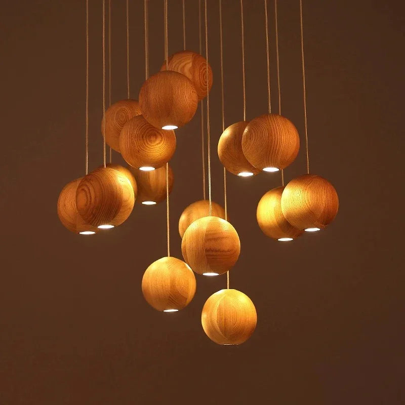 Elegant Wood LED Pendant Light | Modern Kitchen Pendant Lighting with Adjustable Height | Stylish Fixture for Cozy Interiors 2