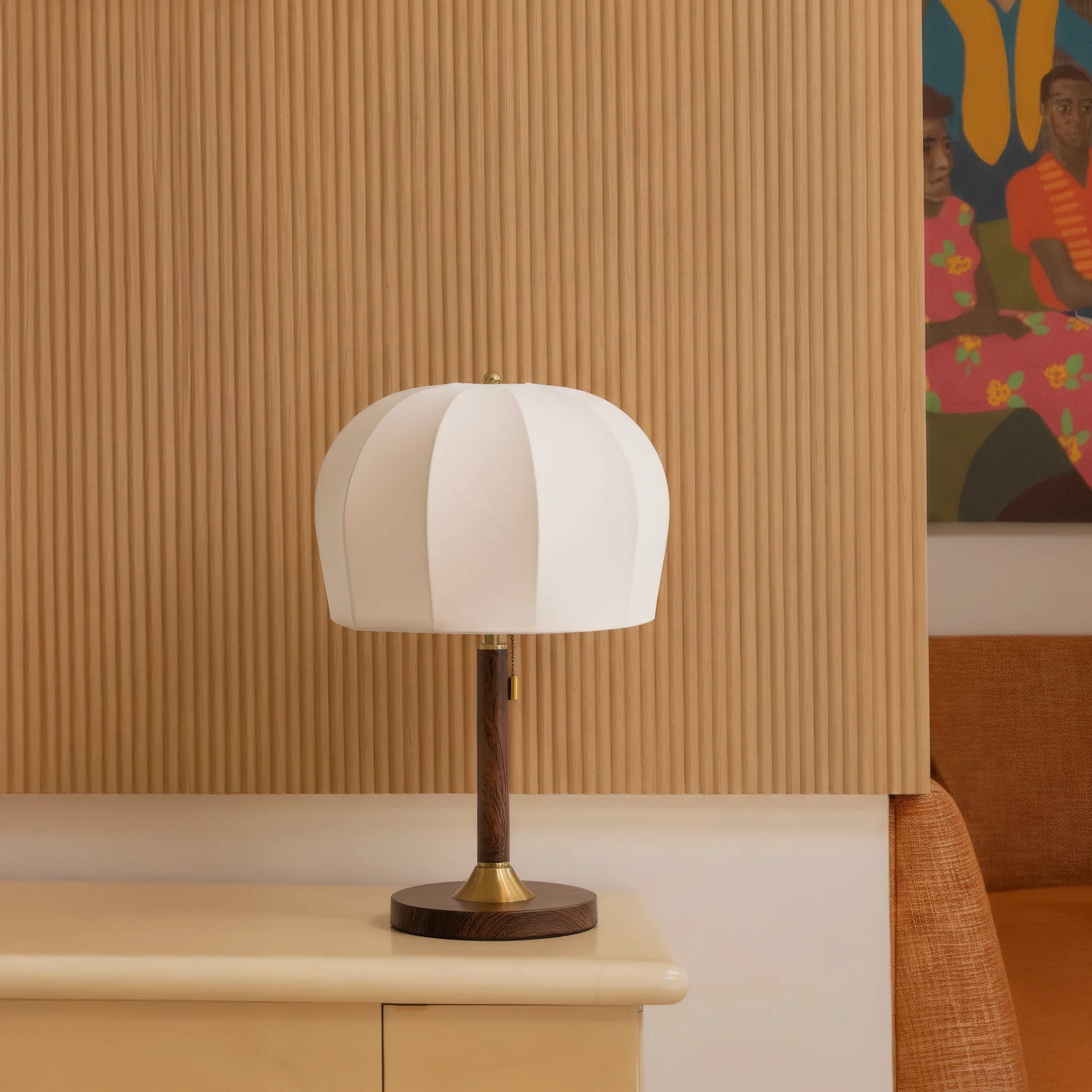 Elegant Wooden Table Lamp with Golden Accents & Fabric Shade | Stylish Bedside Lamp for Cozy Ambiance 7