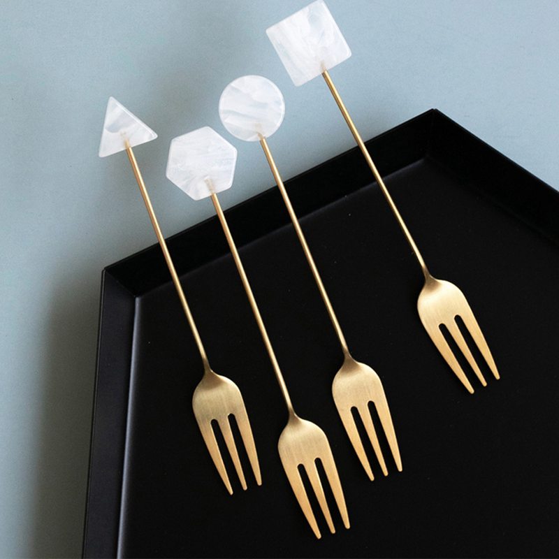 Granot Collection | Golden Stainless Steel Cutlery Set with Unique Stone Handles | Elegant Geometric Design for Stylish Dining 6