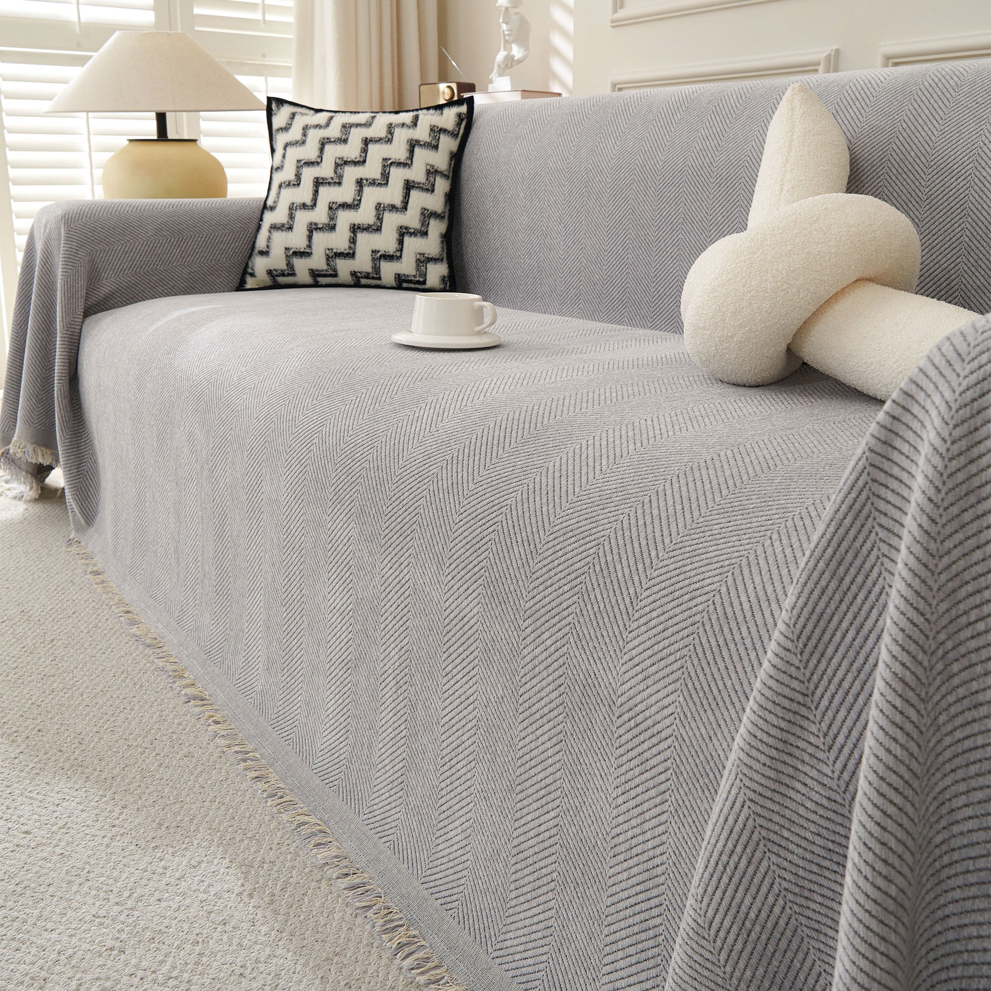 Herringbone Haven | Sofa Cover with Soft Breathable Fabric | Stylish Protector for Pets and Furniture 11