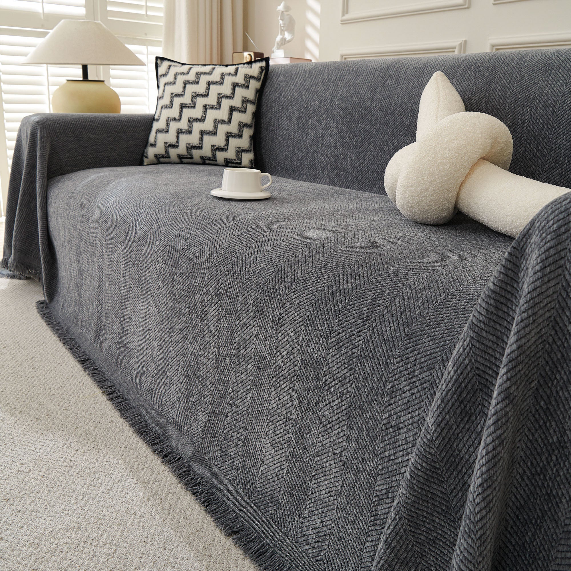 Herringbone Haven | Sofa Cover with Soft Breathable Fabric | Stylish Protector for Pets and Furniture 13