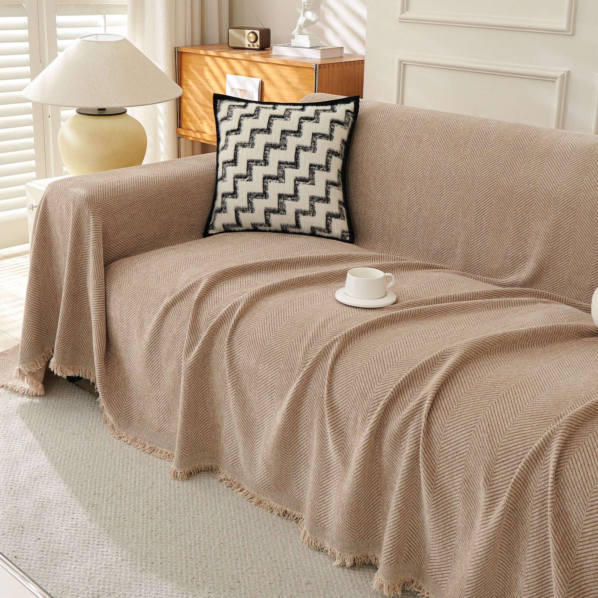 Herringbone Haven | Sofa Cover with Soft Breathable Fabric | Stylish Protector for Pets and Furniture 3