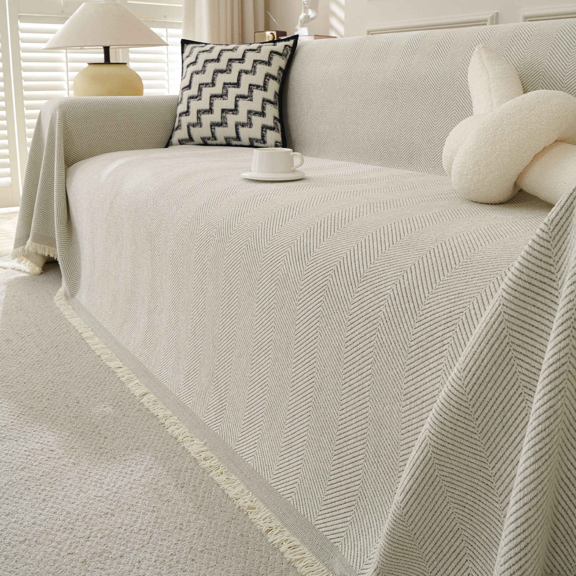 Herringbone Haven | Sofa Cover with Soft Breathable Fabric | Stylish Protector for Pets and Furniture 6