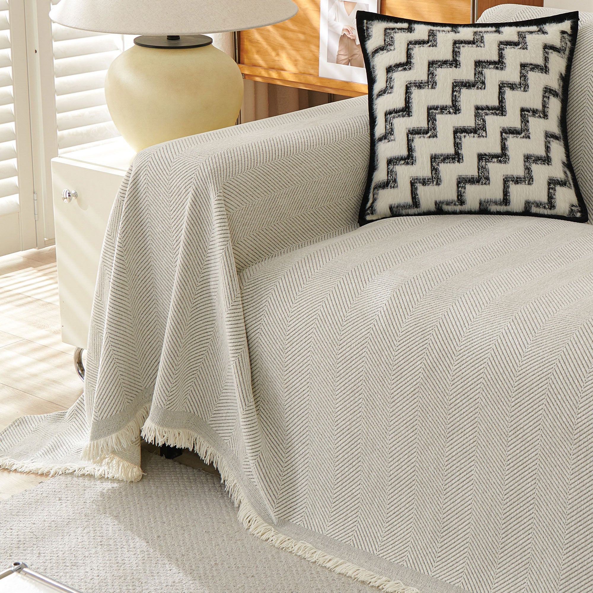 Herringbone Haven | Sofa Cover with Soft Breathable Fabric | Stylish Protector for Pets and Furniture 8