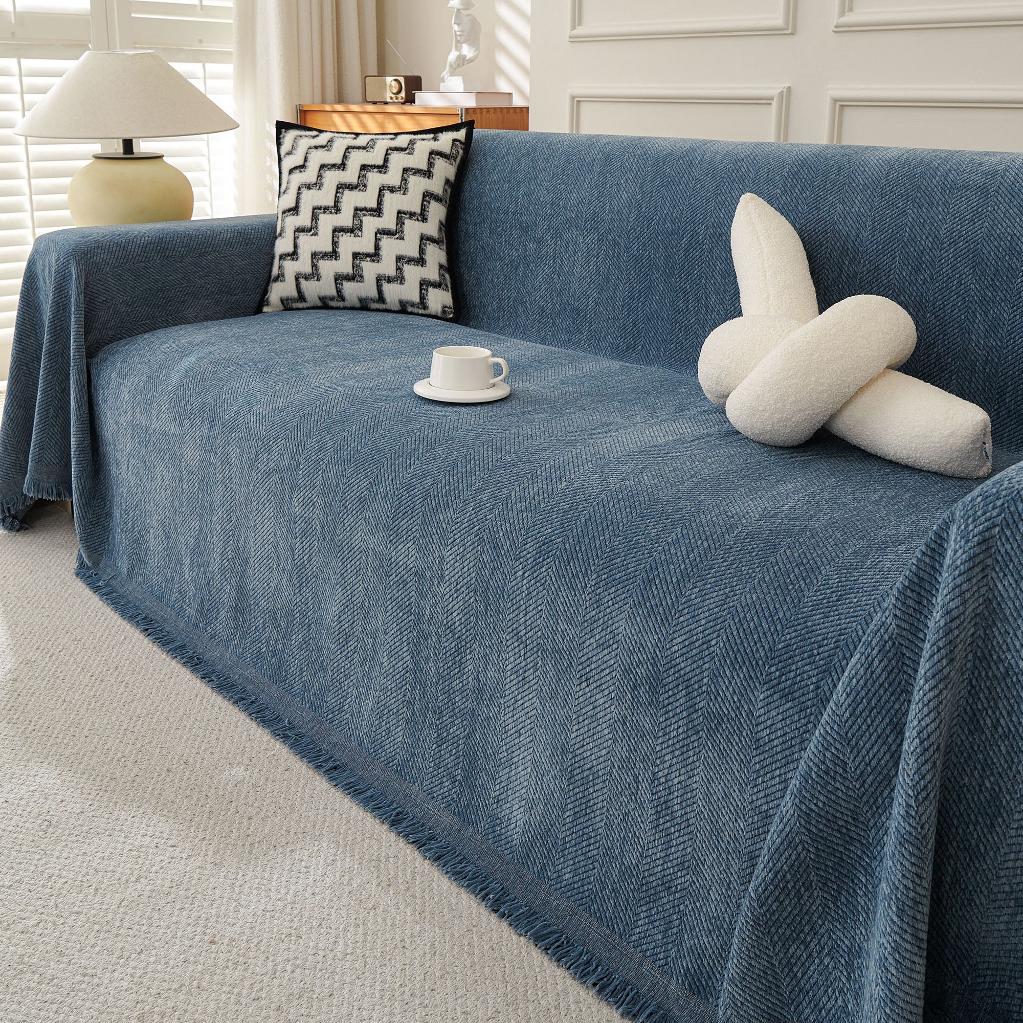 Herringbone Haven | Sofa Cover with Soft Breathable Fabric | Stylish Protector for Pets and Furniture 9