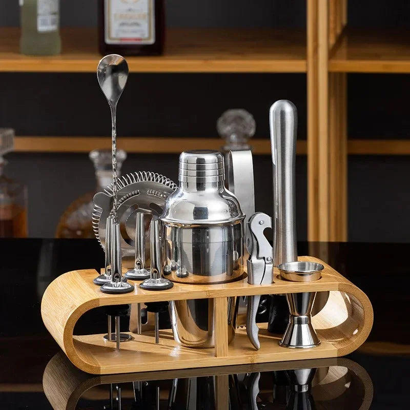 Julianne | Cocktail Shaker Set with Bamboo Base | Sleek Stainless Steel for Effortless Mixing 0
