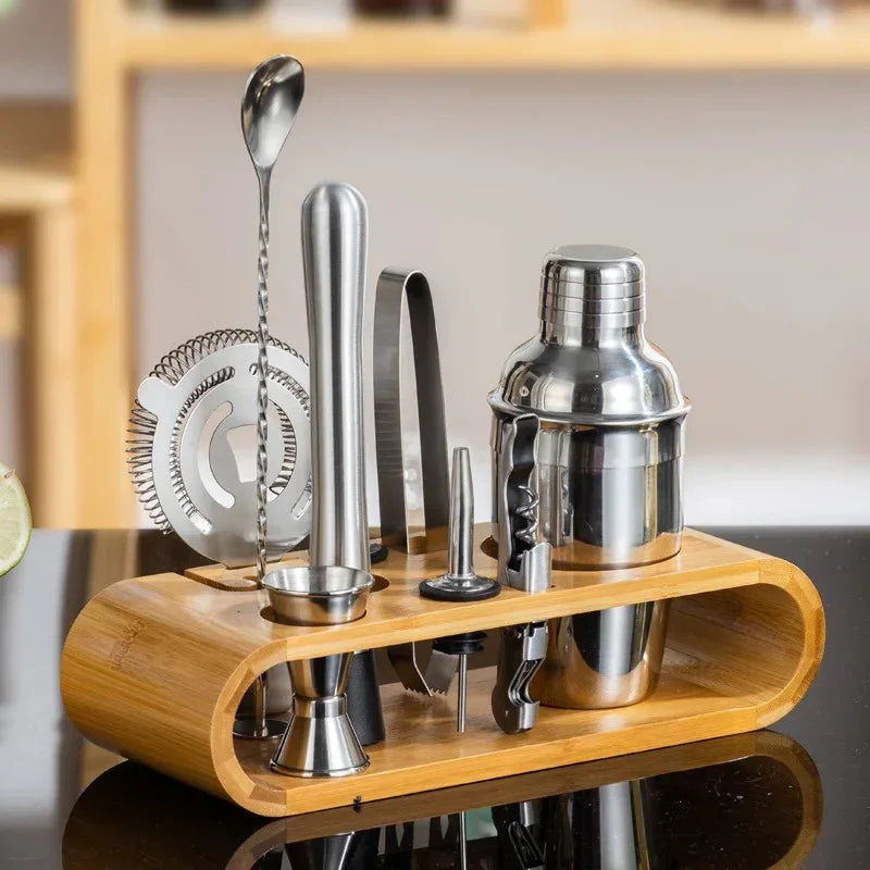 Julianne | Cocktail Shaker Set with Bamboo Base | Sleek Stainless Steel for Effortless Mixing 1
