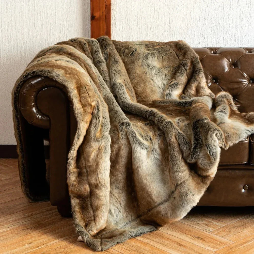 Luxurious Faux Fur Throw Blanket with Plush Texture | Elegant Cover for Ultimate Comfort 0