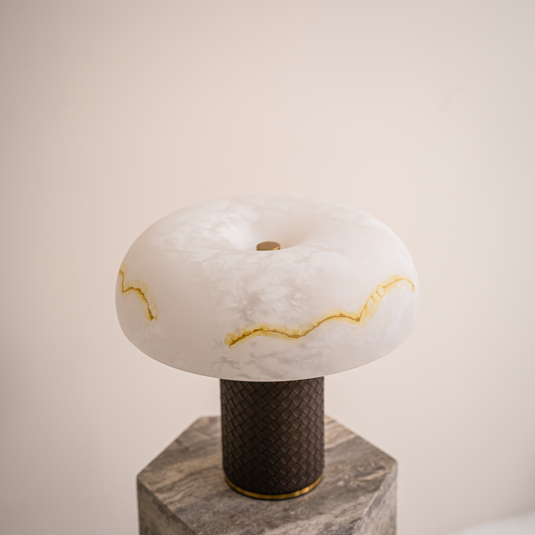 Mediterranean-Inspired Table Lamp with Glass Shade & Golden Accents | Elegant Bedside Lamp for Cozy Bedroom Lighting 4