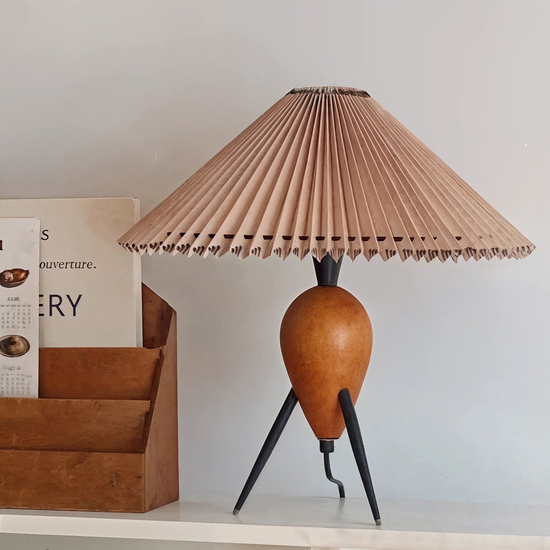 Mediterranean Table Lamp with Tripod Wooden Legs & Hand-Painted Shade for Cozy Ambiance 6