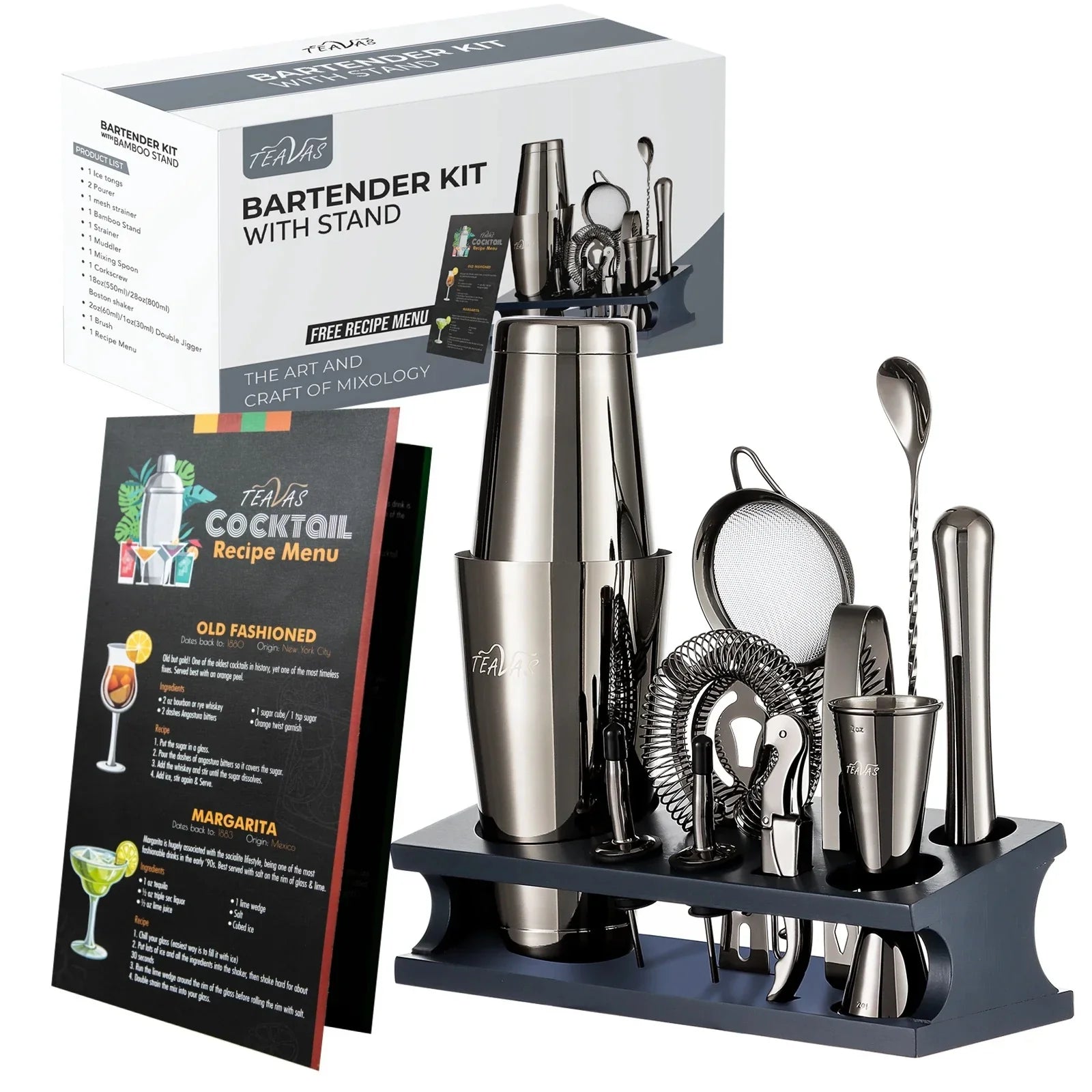 Mixology Master | Bartender Shaker Set with Bamboo Stand | Premium Stainless Steel Tools for Professional Cocktails 1