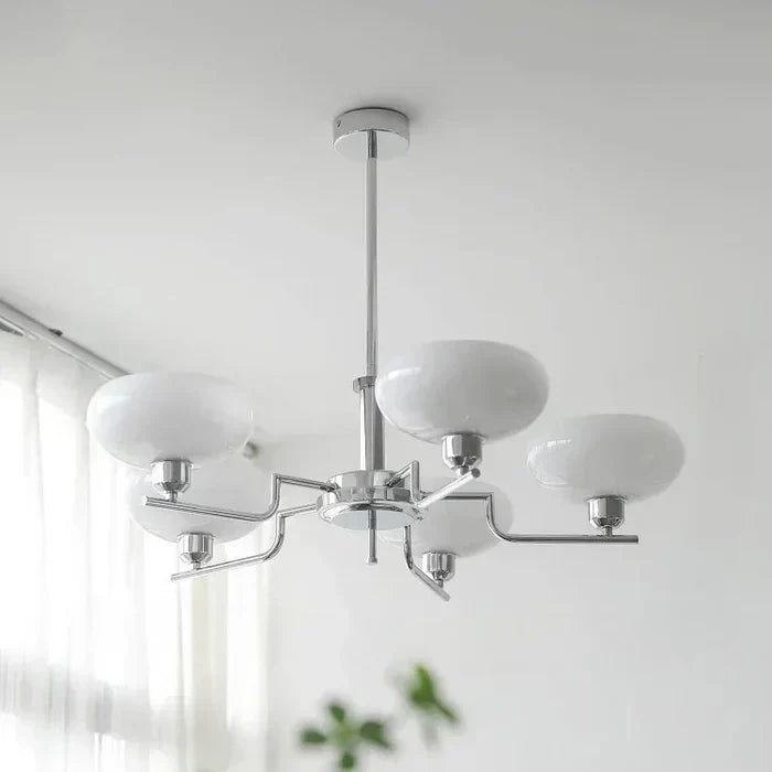 Modern Chandelier Light with Opal Glass Shades | Elegant Hanging Fixture for Soft Mood Lighting 0