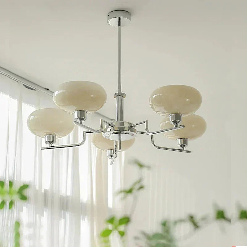Modern Chandelier Light with Opal Glass Shades | Elegant Hanging Fixture for Soft Mood Lighting 1