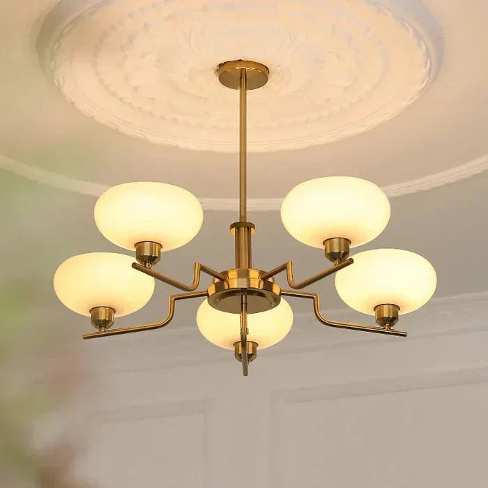 Modern Chandelier Light with Opal Glass Shades | Elegant Hanging Fixture for Soft Mood Lighting 3