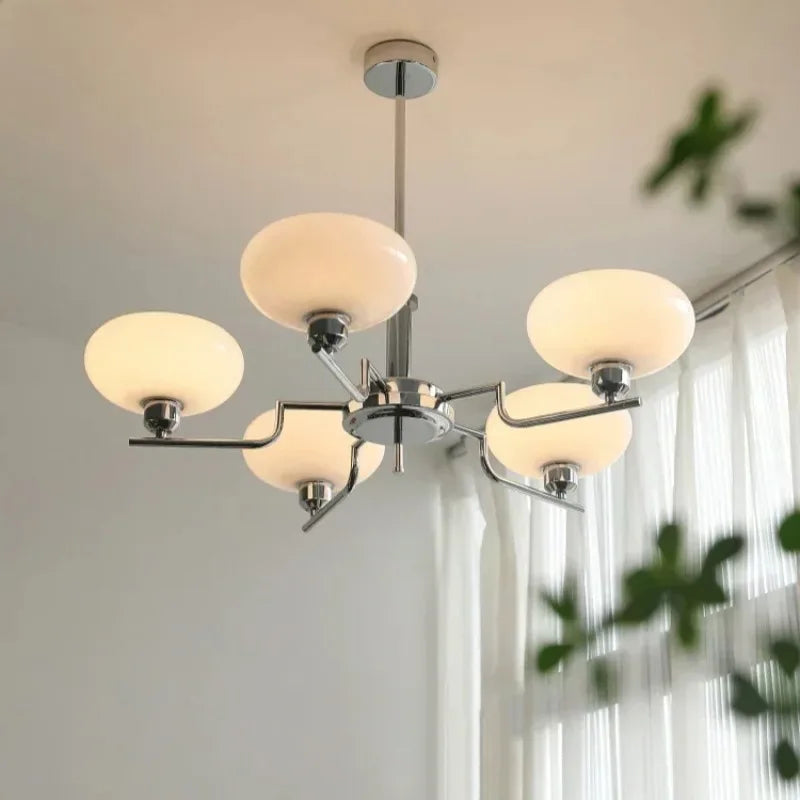 Modern Chandelier Light with Opal Glass Shades | Elegant Hanging Fixture for Soft Mood Lighting 4